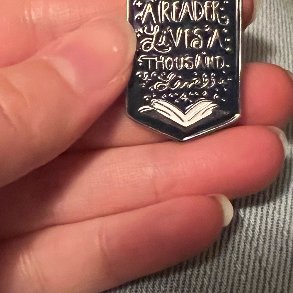 Silver Engraved Bookmark enamel pin